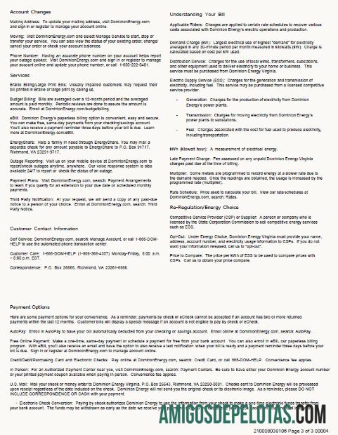 Para baixar modelo de conta de serviços públicos de energia USA Dominion em formatos Word e PDF, 3 páginas, 3ª página